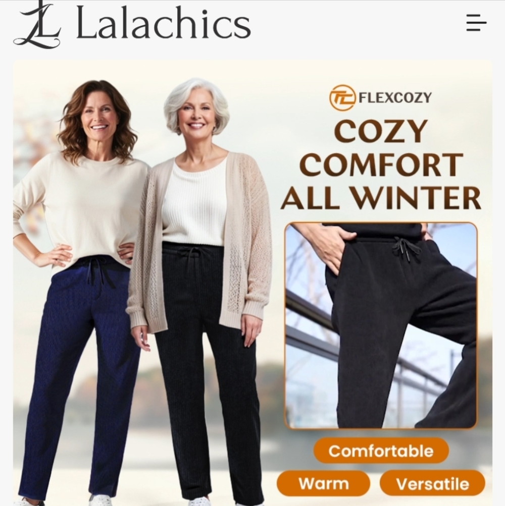 Black Winter Pants. LaLaChics Flex Cozy.Women's (Or Men's) Corderoy Winter Pants